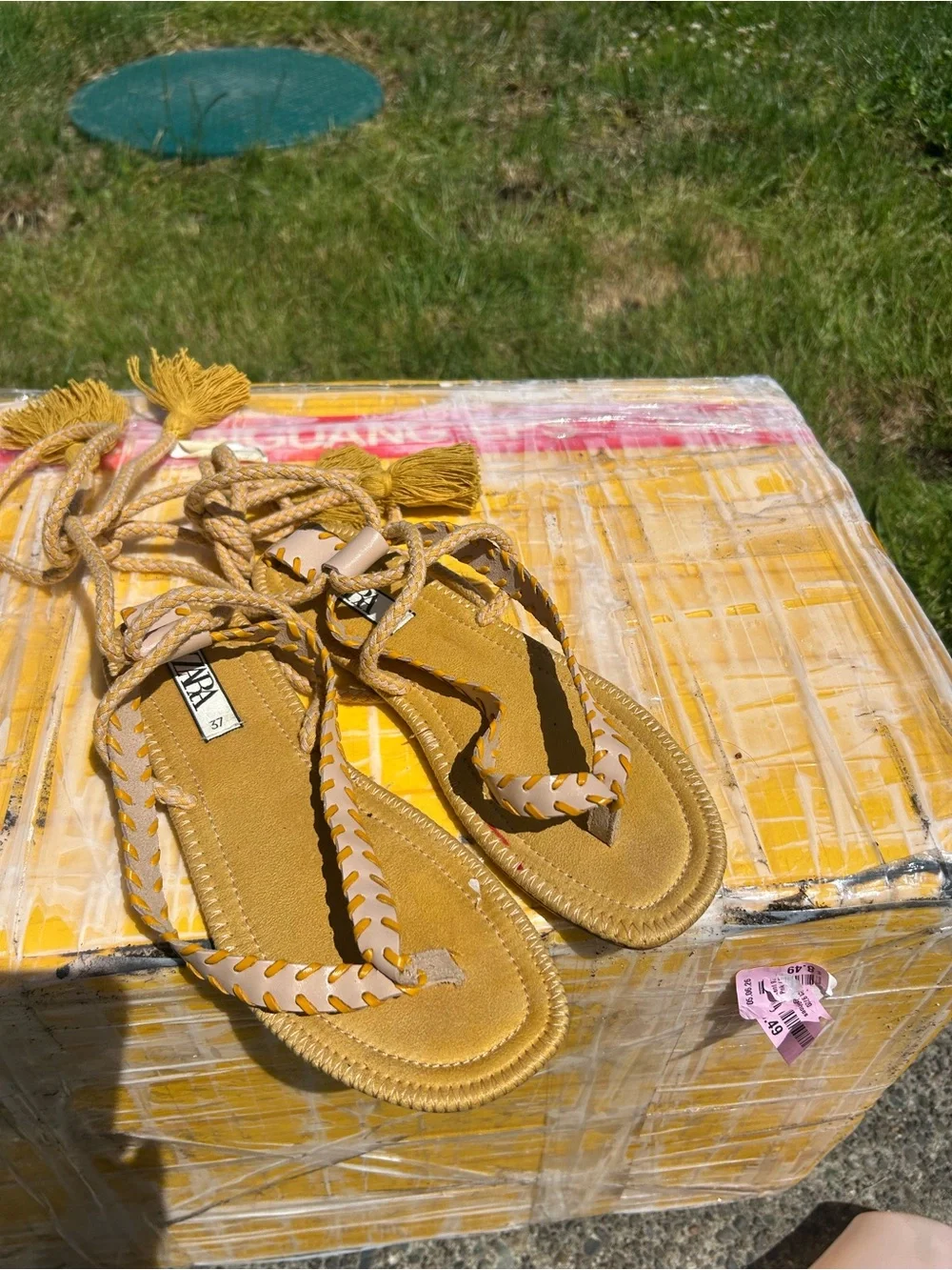 Zara Women’s Tassel Rope Sandals in Mustard Yellow Size 37/7US - Picture 12 of 13
